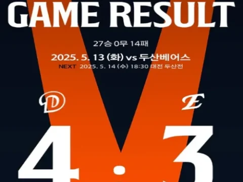 한화 두산 연장 접전 13연승