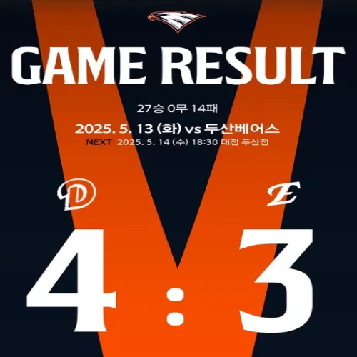 한화 두산 연장 접전 13연승