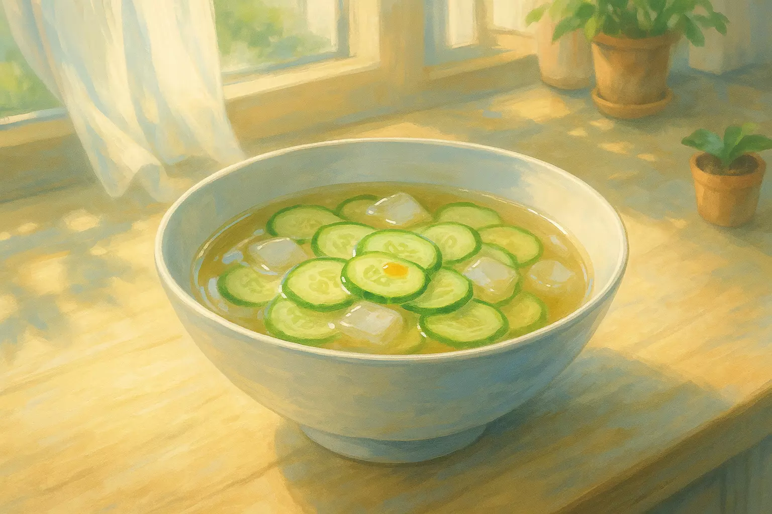 오이냄국은 수분 보충은 물론, 위장을 편안하게 해주는 효과도 있다.