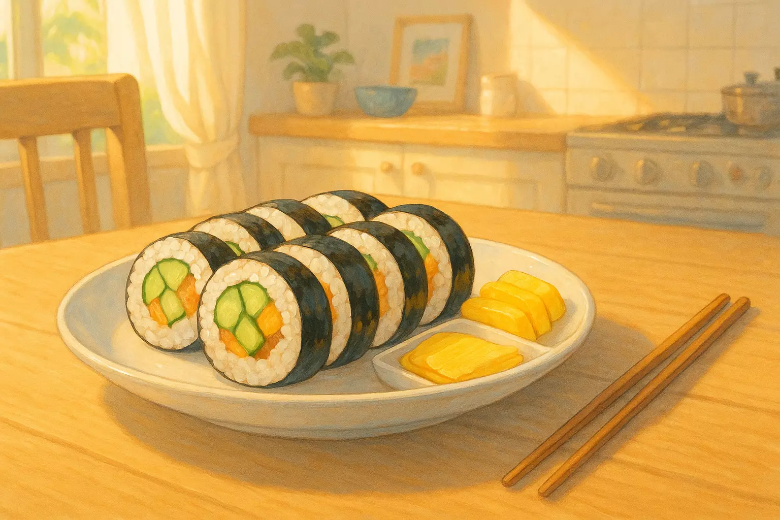 오이김밥은 가볍고 산뜻하게 한 끼로 먹을 수 있는 이색 김밥이다.