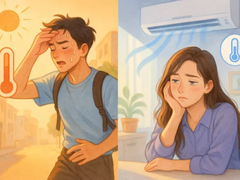 냉방병은 여름철 에어컨 과사용으로 인해 발생하는 자율신경계 이상 증후군으로, 두통, 근육통, 소화불량, 감기 유사 증상 등을 유발할 수 있다