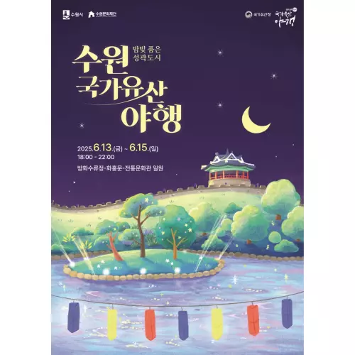 수원 국가유산 야행이 6월 13일부터 15일까지 열린다. 야경, 공연, 해설, 야식 체험 등 다양한 프로그램이 준비된다.