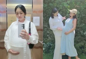 박보미, D라인 자랑하며 웨딩촬영 참석…“임산부의 수다도 즐거웠9”
