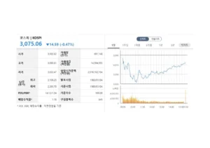 코스피 3075선 마감…외국인 순매도에 낙폭 확대