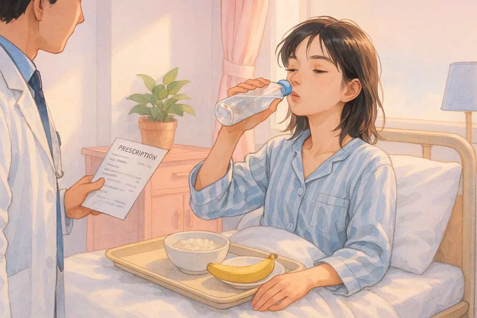 가장 중요한 치료는 수분과 전해질 보충이다. 